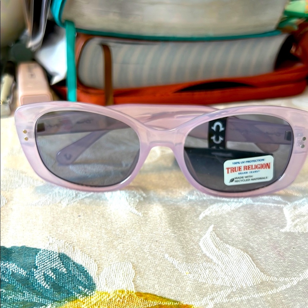 True Religion Pastel Lilac Cat-Eye Sunglasses with Smoke Lenses